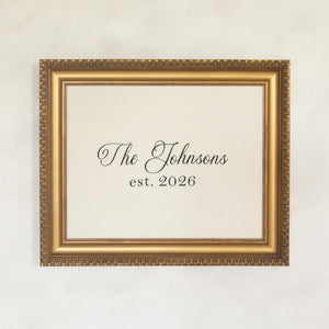 Embroidered Wall Art | Family Name Sign in Ornate Gold Frame | Personalized Newlywed Gift