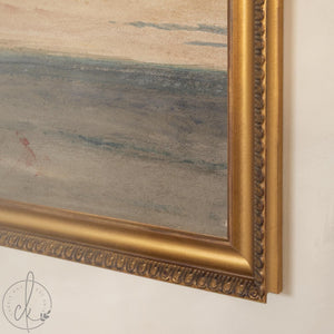 Ocean Sunset Painting in an Ornate Gold Frame | Soft Watercolor Seascape for the Living Room | Framed Canvas Art | N134