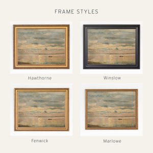 Beach Sunset Art | Vintage Coastal Landscape | Pastel Seascape on Framed Canvas | N137