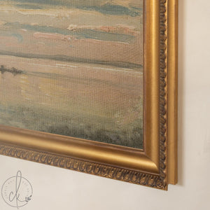 Beach Sunset Art | Vintage Coastal Landscape | Pastel Seascape on Framed Canvas | N137