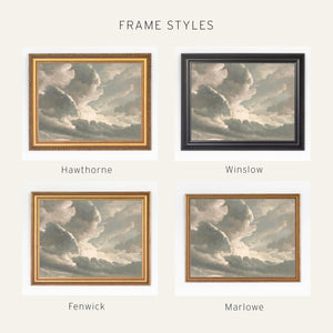 Vintage Sky Painting | Moody Cloud Wall Art | Framed Above Bed Decor | N114