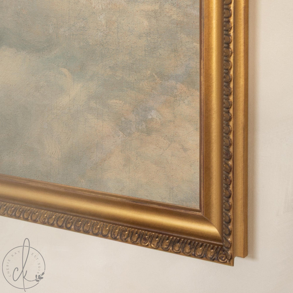 Vintage Cloud Painting | Sunlit Sky Wall Art | Framed Cloud Decor for Living Room | N139