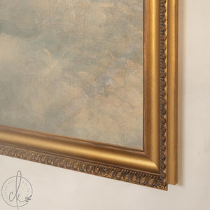 Vintage Cloud Painting | Sunlit Sky Wall Art | Framed Cloud Decor for Living Room | N139
