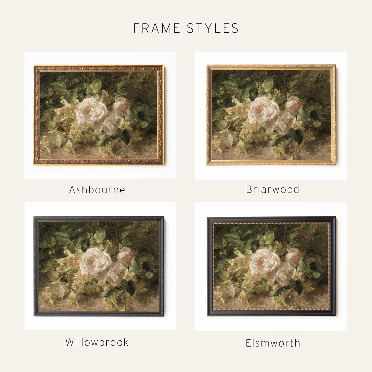 Rose Still Life Wall Art | Moody Vintage Floral Canvas Print | Framed Dining Room Decor | N126