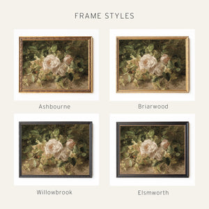 Rose Still Life Wall Art | Moody Vintage Floral Canvas Print | Framed Dining Room Decor | N126