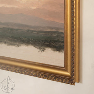 Evening Sky Painting | Vintage Mountain Sunset Landscape Framed Canvas | Moody Wall Art for Living Room or Entryway | N94