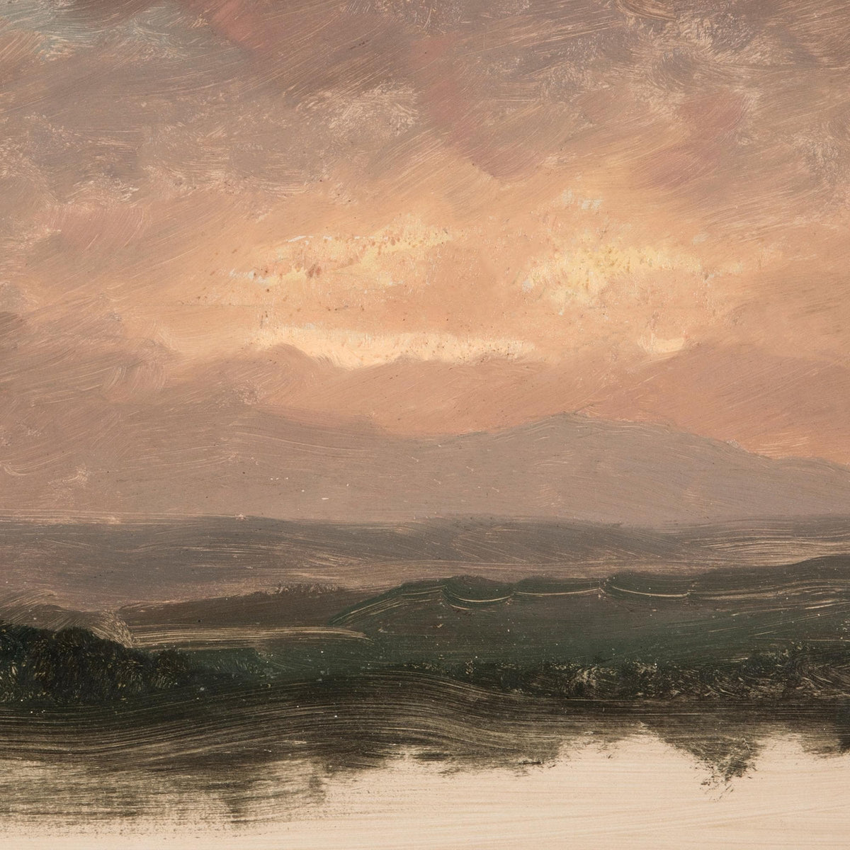 Evening Sky Painting | Vintage Mountain Sunset Landscape Framed Canvas | Moody Wall Art for Living Room or Entryway | N94