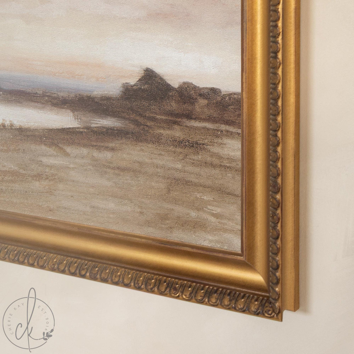 Beach Sunset Painting | Vintage Coastal Wall Art for Living Room or Bedroom | Gold Framed Canvas Print | N198