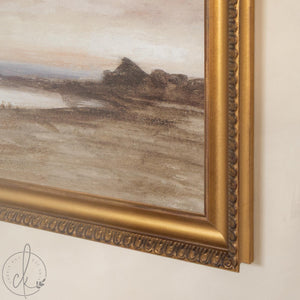 Beach Sunset Painting | Vintage Coastal Wall Art for Living Room or Bedroom | Gold Framed Canvas Print | N198