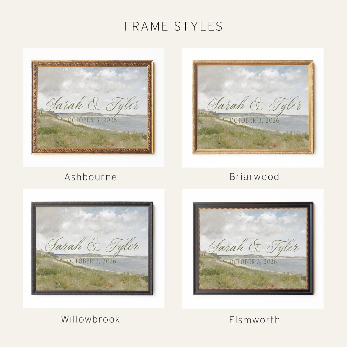 Coastal Wedding Decor | Personalized Last Name Sign | Framed Vintage Beach Painting | N62