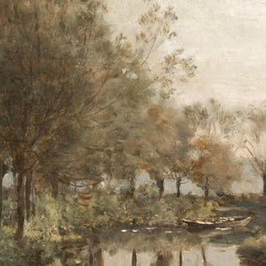 River Landscape Art | Vintage Countryside Canvas Print | Earth Tone Living Room Decor | N204