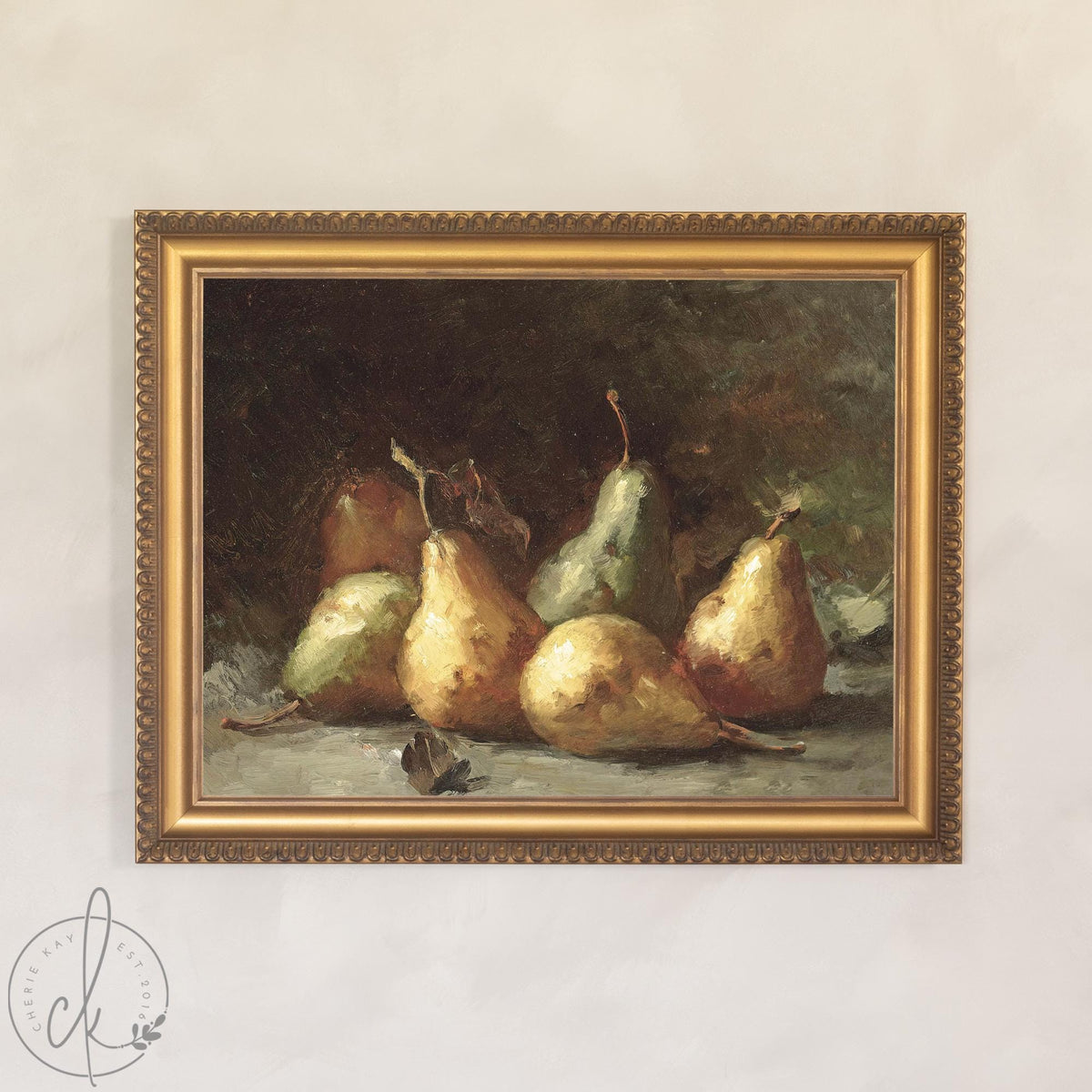Pear Still Life | Framed Vintage Kitchen Wall Art | Fruit Painting Dining Room Decor | N25