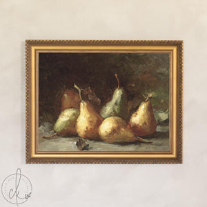 Pear Still Life | Framed Vintage Kitchen Wall Art | Fruit Painting Dining Room Decor | N25