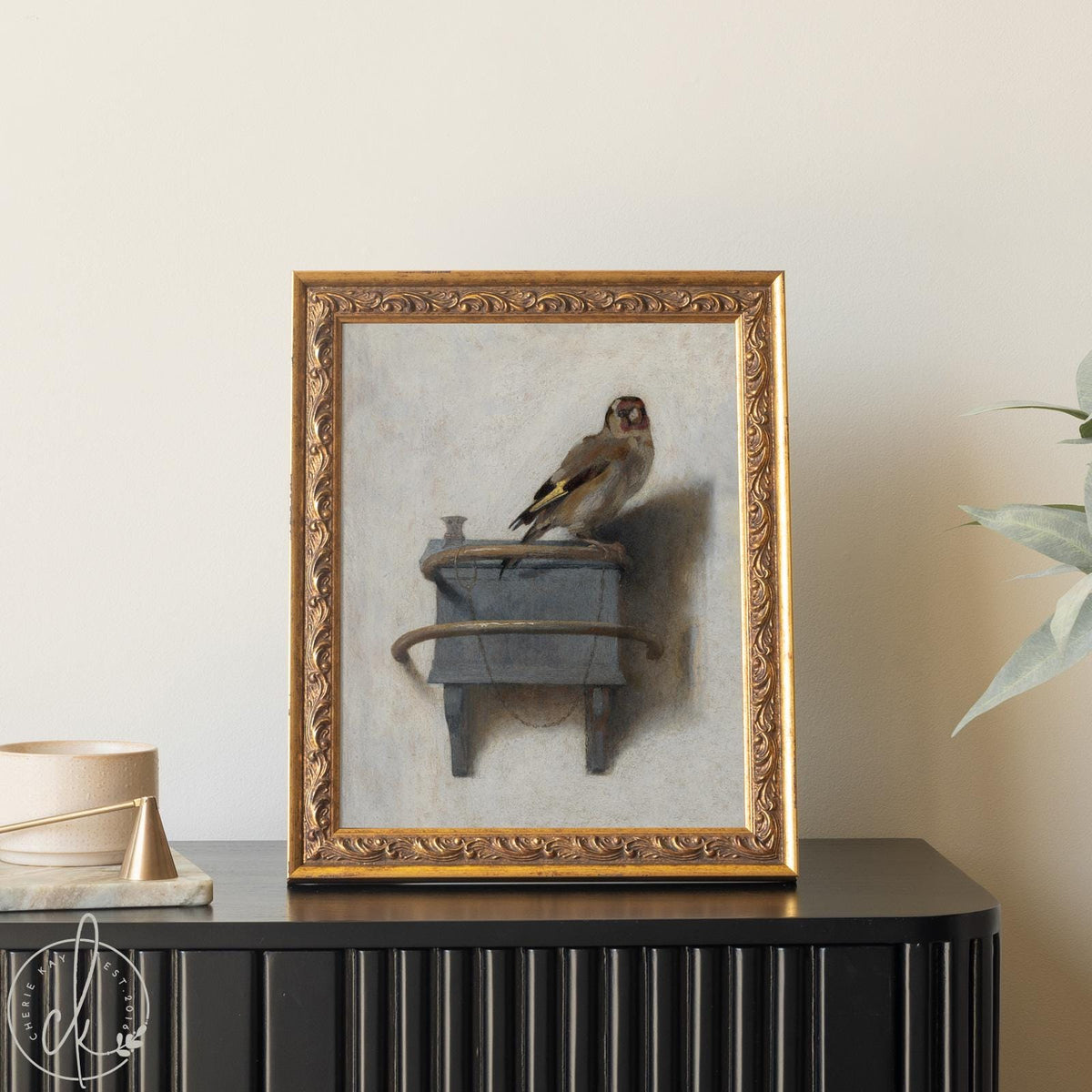Vintage Bird Art | Framed Goldfinch Canvas Print | Moody Wall Decor for Living Room | N41