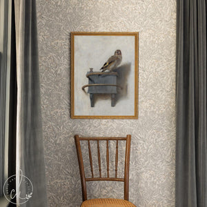 Vintage Bird Art | Framed Goldfinch Canvas Print | Moody Wall Decor for Living Room | N41