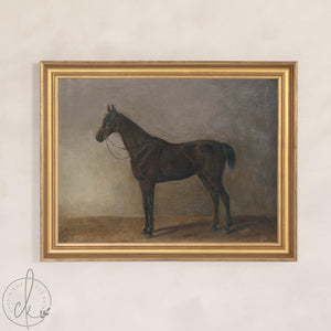 Antique Horse Print | Moody Equestrian Canvas Wall Art | Vintage Gold Frame Decor | N128