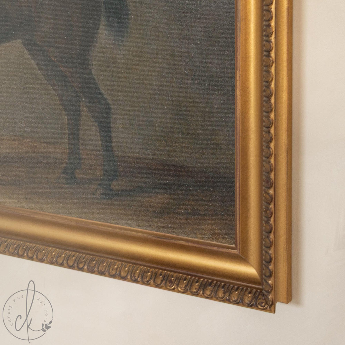 Antique Horse Print | Moody Equestrian Canvas Wall Art | Vintage Gold Frame Decor | N128