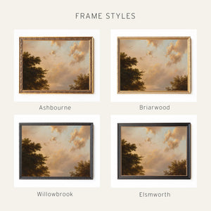 Sunset Wall Art | Vintage Framed Landscape Canvas Print | Cloud Sky Scene | N132