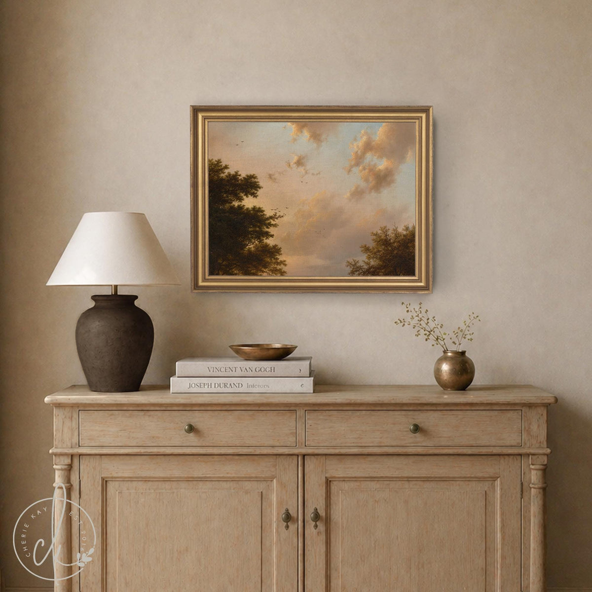 Sunset Wall Art | Vintage Framed Landscape Canvas Print | Cloud Sky Scene | N132