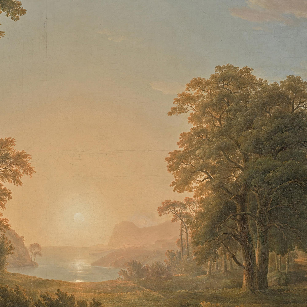 Sunset Artwork | Vintage Lake Landscape Canvas Print in Gold Frame | Large Wall Decor for Living Room or Entryway | N133
