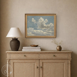 Cloud Art Print | Antique Landscape in Ornate Gold Frame | Living Room Wall Art | N135
