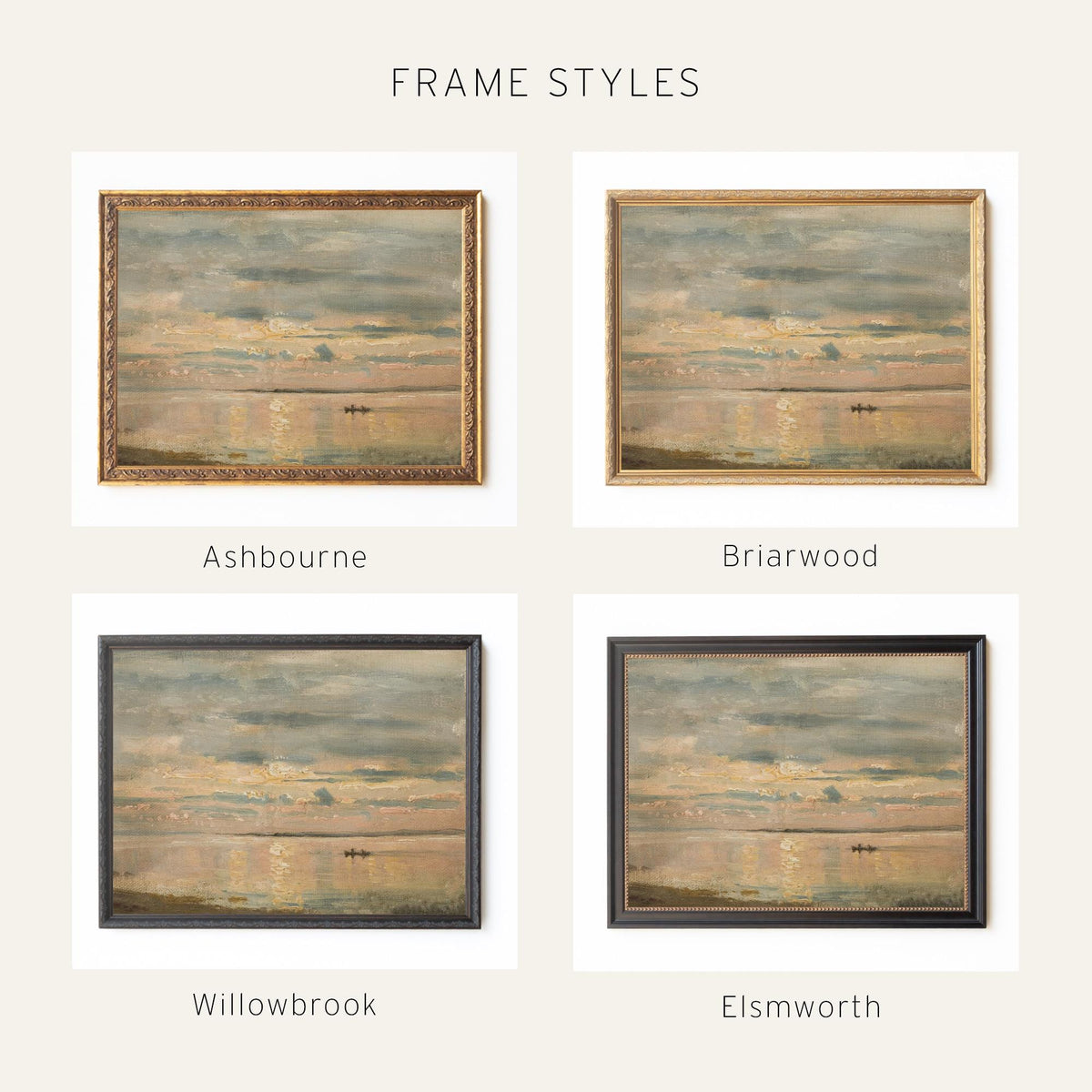 Beach Sunset Art | Vintage Coastal Landscape | Pastel Seascape on Framed Canvas | N137