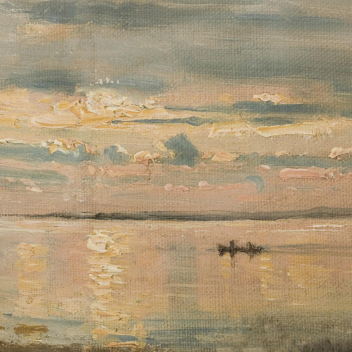 Beach Sunset Art | Vintage Coastal Landscape | Pastel Seascape on Framed Canvas | N137