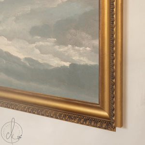 Vintage Sky Painting | Moody Cloud Wall Art | Framed Above Bed Decor | N114