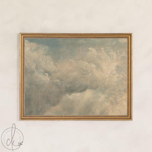 Vintage Cloud Painting | Sunlit Sky Wall Art | Framed Cloud Decor for Living Room | N139