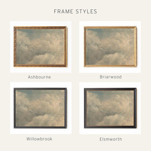 Vintage Cloud Painting | Sunlit Sky Wall Art | Framed Cloud Decor for Living Room | N139