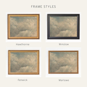 Vintage Cloud Painting | Sunlit Sky Wall Art | Framed Cloud Decor for Living Room | N139