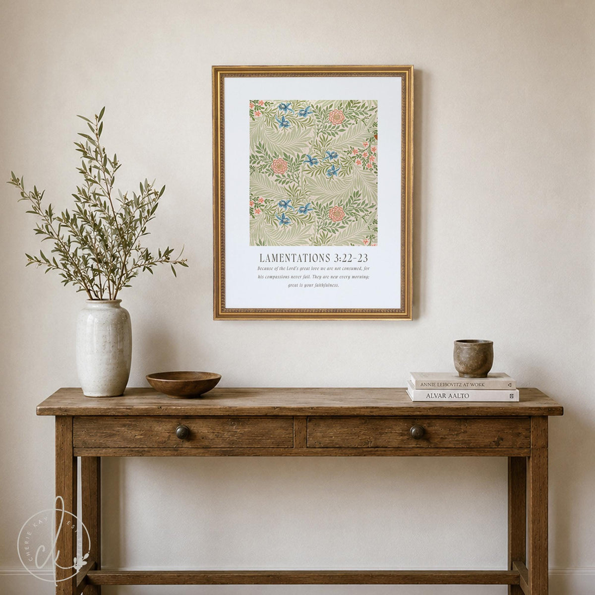 Scripture Art Print | William Morris Floral Wall Art | Lamentations 3:22-23 Framed Decor | N143