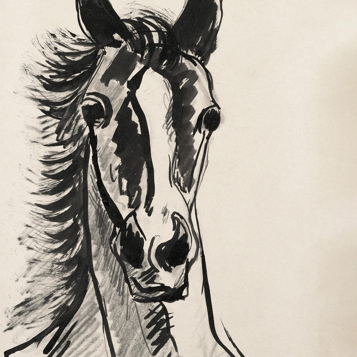 Black and White Horse Art | Framed Horse Sketch Print | Modern Equestrian Wall Decor | N144