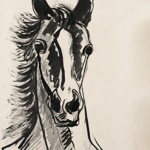 Black and White Horse Art | Framed Horse Sketch Print | Modern Equestrian Wall Decor | N144