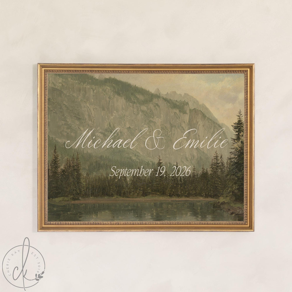 Last Name Wedding Sign | Framed Mountain Lake Canvas | Personalized Family Keepsake | N140