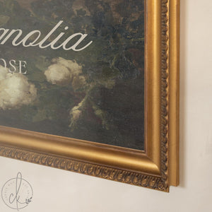 Nursery Artwork | Personalized Name Canvas, Vintage Floral Painting | Gold Frame Baby Girl Decor | N146