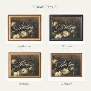 Nursery Artwork | Personalized Name Canvas, Vintage Floral Painting | Gold Frame Baby Girl Decor | N146