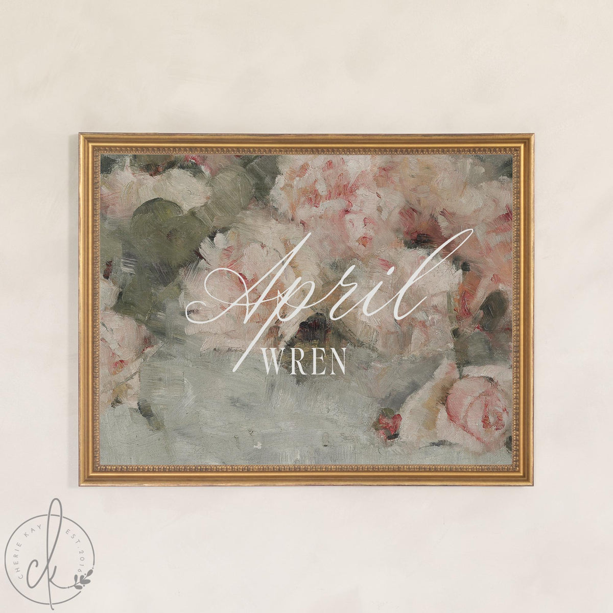 Flower Nursery Decor | Custom Name Sign with Vintage Peony Art | Personalized Baby Girl Gift in Gold Frame | N148