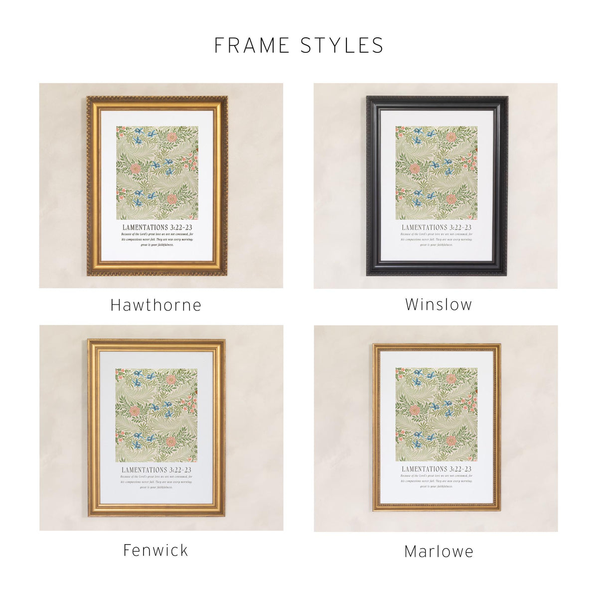 Scripture Art Print | William Morris Floral Wall Art | Lamentations 3:22-23 Framed Decor | N143