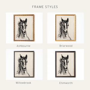 Black and White Horse Art | Framed Horse Sketch Print | Modern Equestrian Wall Decor | N144