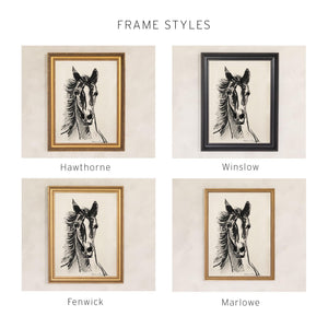 Black and White Horse Art | Framed Horse Sketch Print | Modern Equestrian Wall Decor | N144