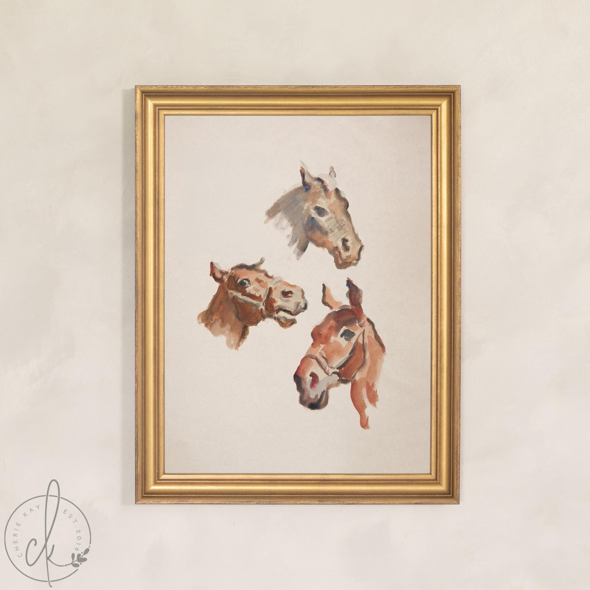 Horse Print | Framed Vintage Equestrian Canvas | Three Horse Portrait Wall Art | N145