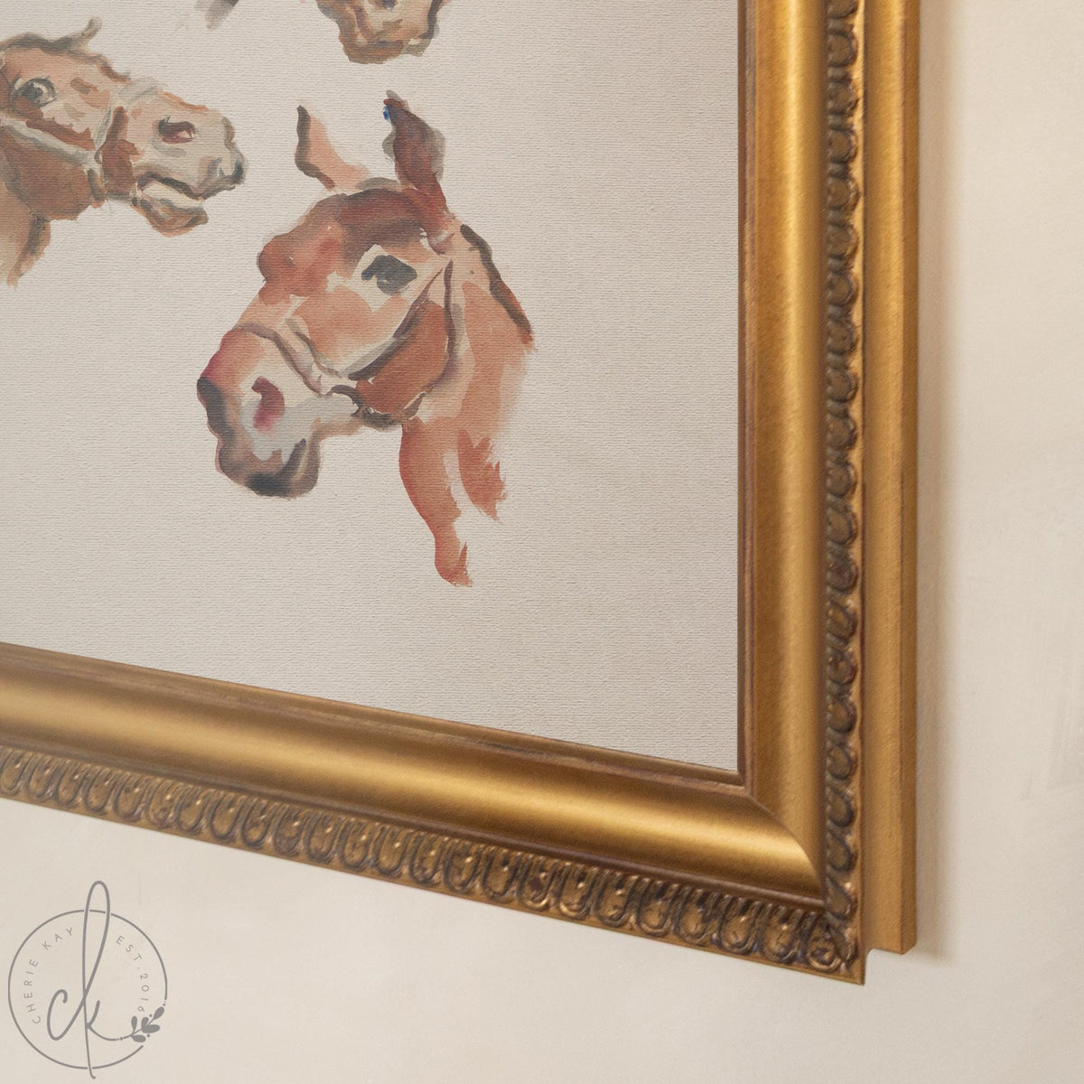 Horse Print | Framed Vintage Equestrian Canvas | Three Horse Portrait Wall Art | N145