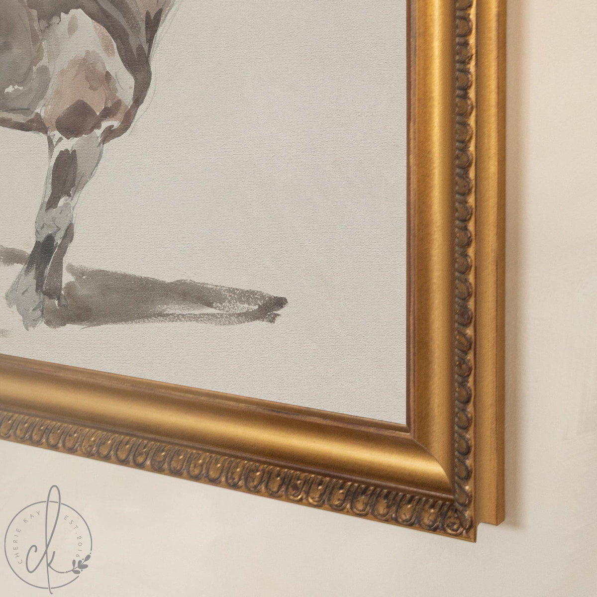 Horse Portrait Framed Canvas | Watercolor Equestrian Wall Art | Vintage Gold Frame Living Room Decor | N165