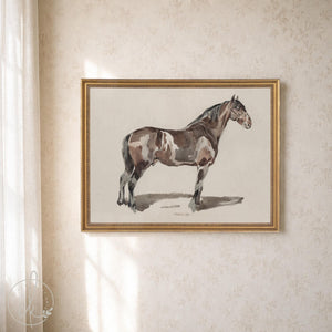Horse Portrait Framed Canvas | Watercolor Equestrian Wall Art | Vintage Gold Frame Living Room Decor | N165