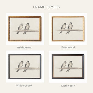 Framed Bird Art | Two Little Birds on a Branch in an Ornate Gold Frame | Vintage Neutral Wall Decor for the Living Room | N167