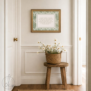 William Morris Print | Consider the Lilies Matthew 6 Bible Verse Art | Framed Scripture Canvas in Ornate Gold Frame | N168