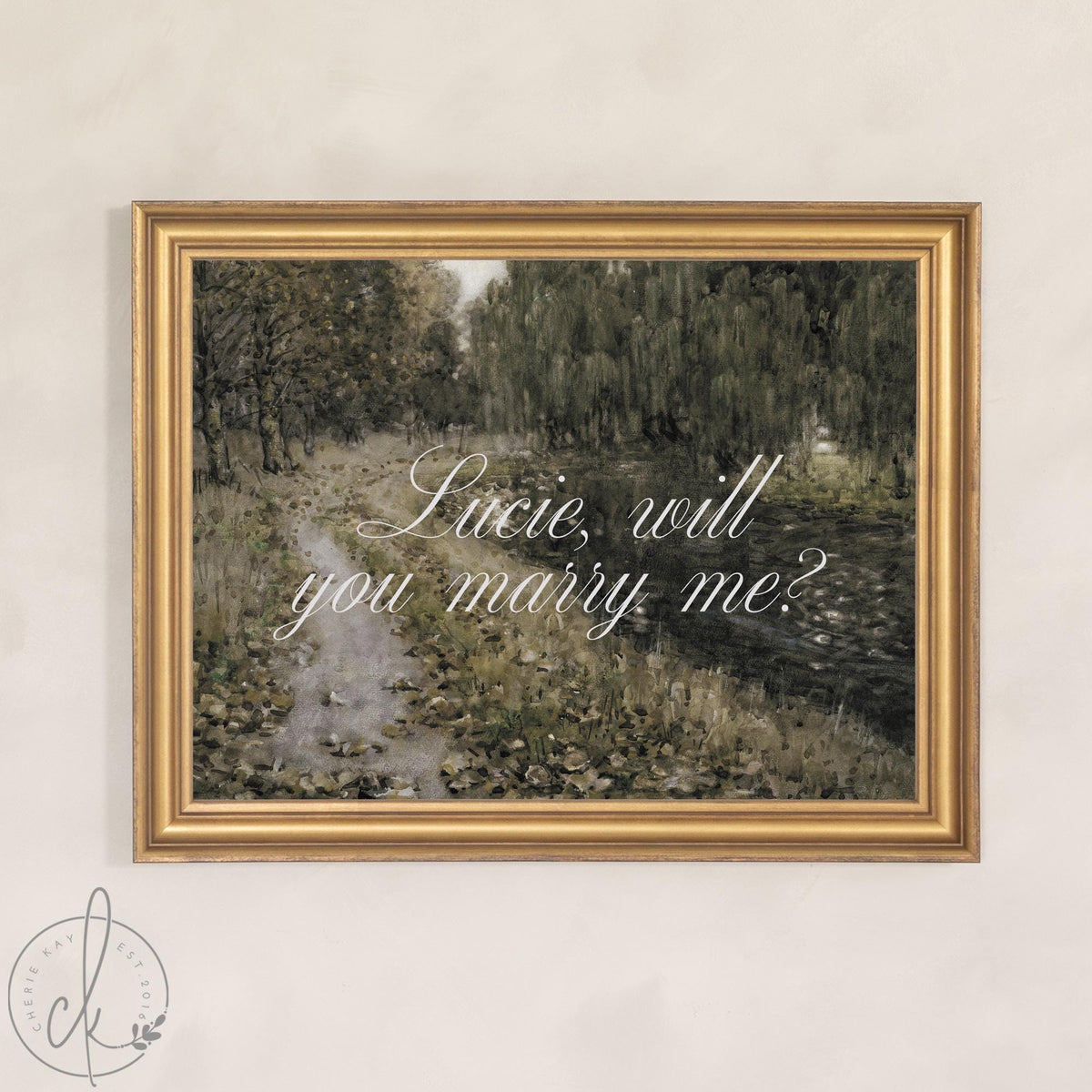 Will You Marry Me Sign | Personalized Gold Frame Landscape Canvas | Marriage Proposal Decor and Keepsake | N160
