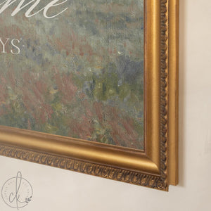 Personalized Wedding Established Sign | Custom Last Name Canvas in Gold Frame | Vintage Wildflower Meadow Wall Art | N162
