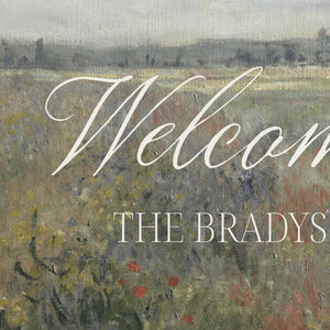 Personalized Wedding Established Sign | Custom Last Name Canvas in Gold Frame | Vintage Wildflower Meadow Wall Art | N162